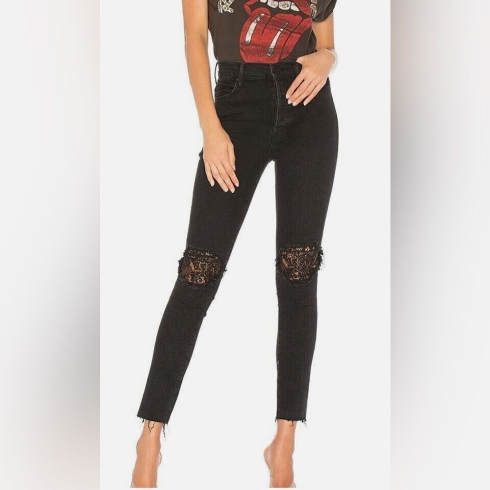 MOTHER denim sz 26 The Super Stunner Jeans Ankle Fray in Baa Baa Black Sheep